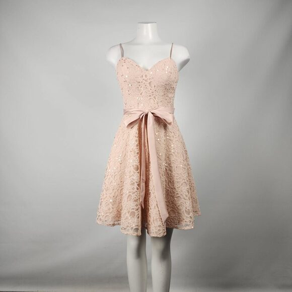 Mori Lee Style 31071 Pink Beaded Lace Fit & Flare Dress Size 6 - Picture 1 of 11